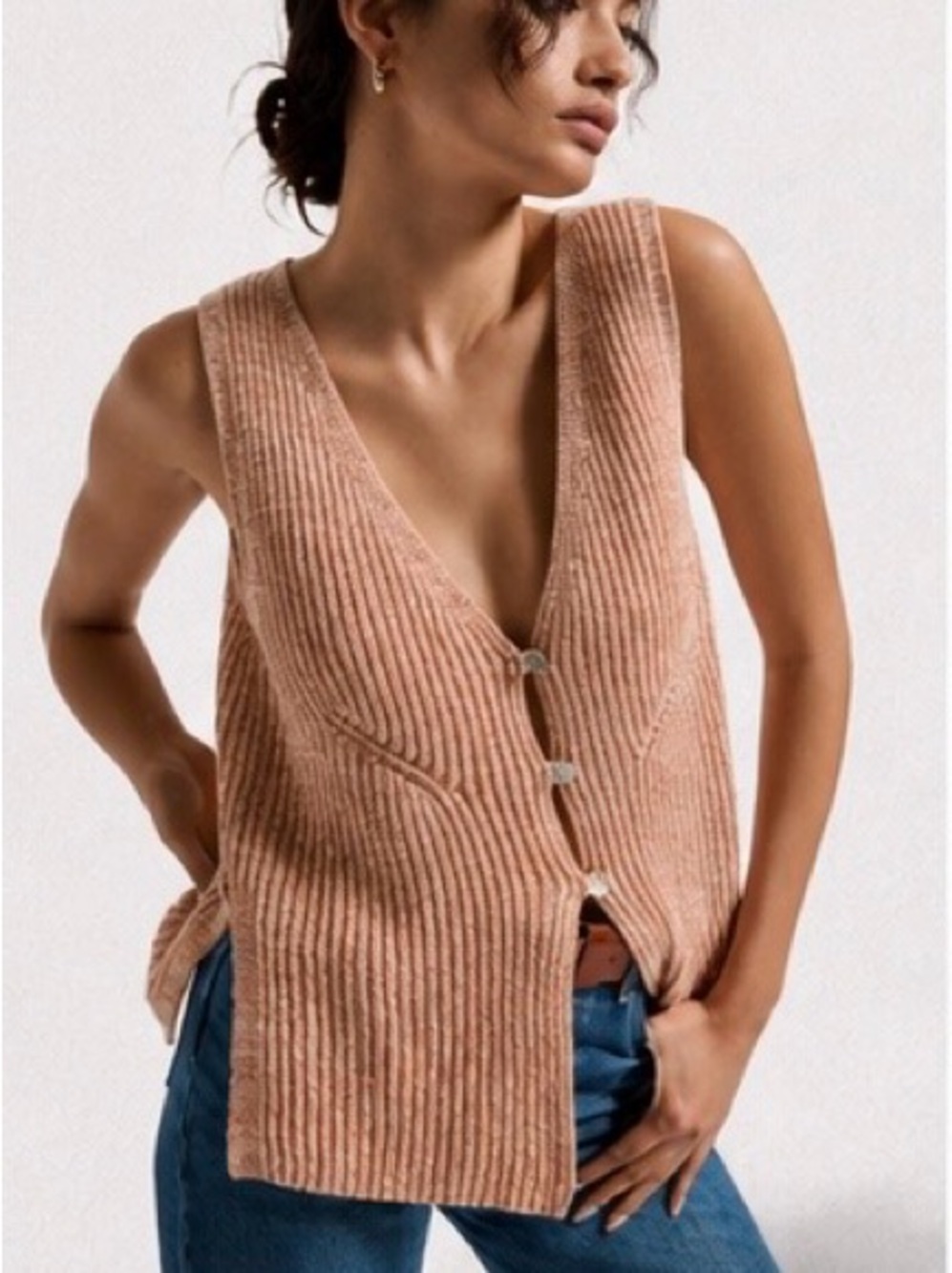 Nation LTD Bianca Pima Cotton Sweater Vest Small NWT Pheasant Coral